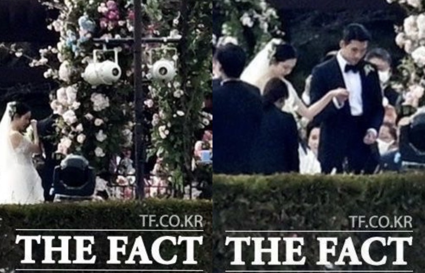 韓國媒體The Fact分享出婚禮內部畫面，可以看到孫藝真感動拭淚。