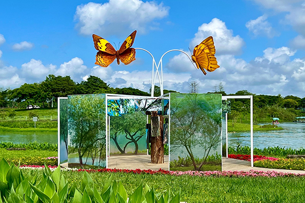 生物多樣性保育裝置藝術「水社柳與黃斑蛺蝶」。 (圖／宜蘭綠色博覽會)
