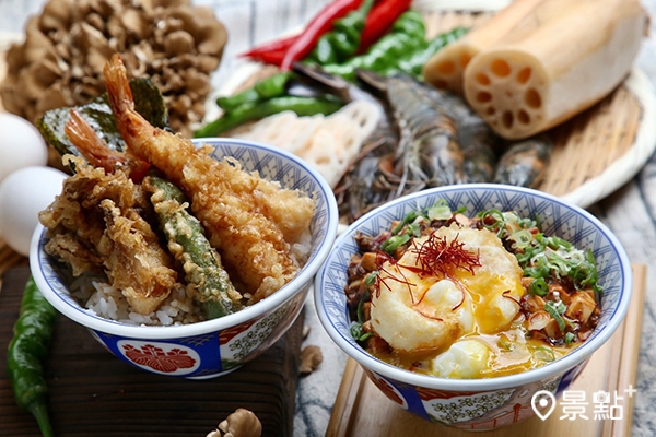 完美結合「酥鬆天婦羅」與「日式中華風麻婆豆腐」的單人雙饗丼。