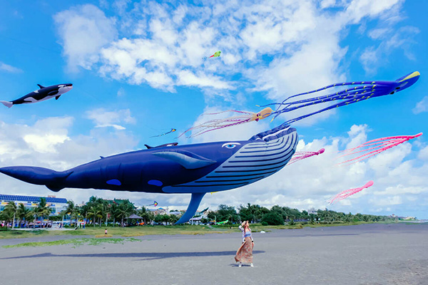 2022旗津風箏節可以看到16公尺鯨魚風箏在天上悠遊。(圖／高雄市政府旅遊局，以下同)