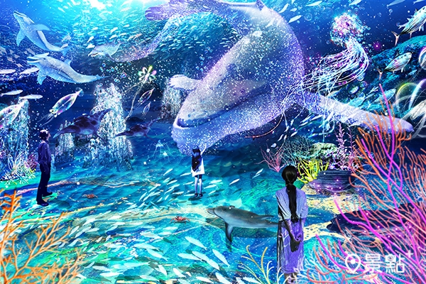 「光之影海洋展」首度來台融合現實與夢幻，與小白鯨優游絢爛光之海。（圖／寬宏藝術，以下同）