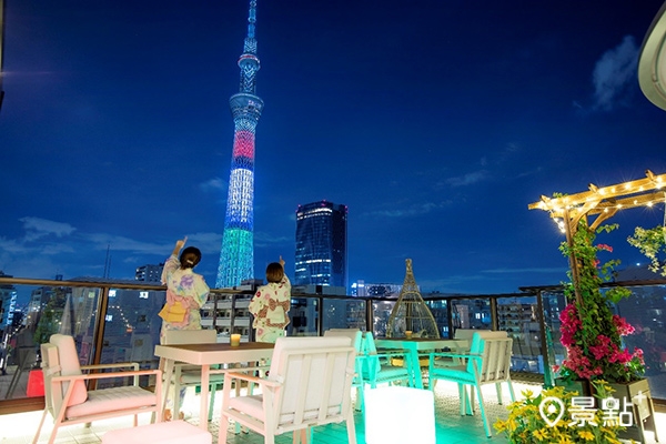 樓頂空中花園露台，提供房客欣賞東京晴空塔的最佳視野。（圖／蒼空酒店 SOLA HOTEL，以下同）
