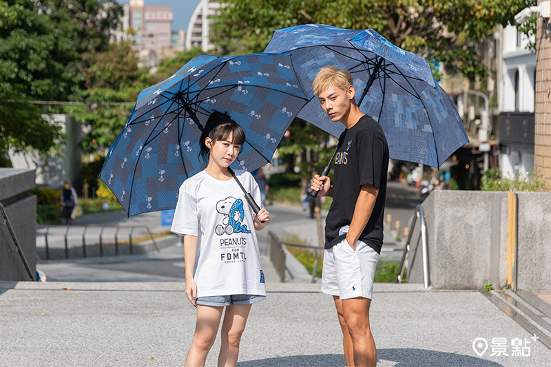 自動開傘設計，操作不費力; 雙人大傘面，全效遮雨