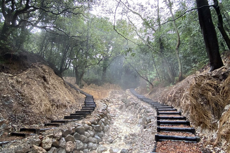 紫明溪步道有天然溫泉露頭，氣溫較低時熱氣雲霧繚繞。(圖／台北市政府工務局大地工程處，以下同）