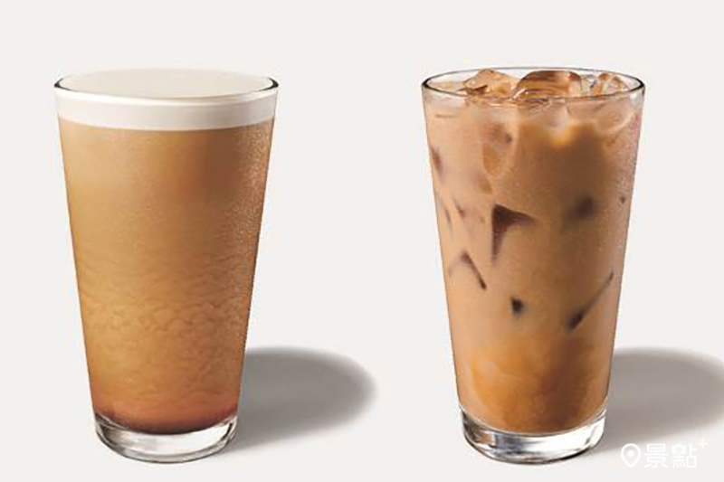 左為氮氣冷萃咖啡歐蕾，右為椰奶那堤。