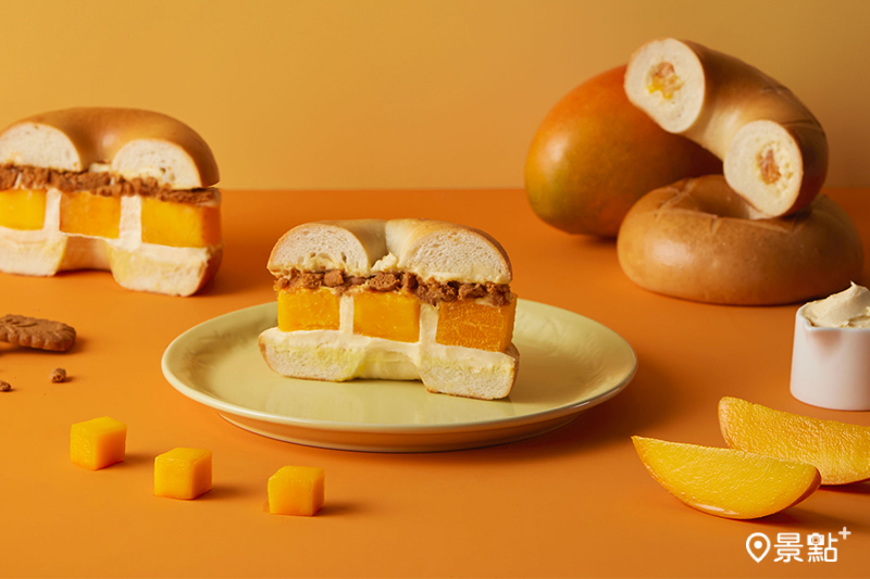 好丘芒果季全新美味《芒果太郎厚醬貝果》。