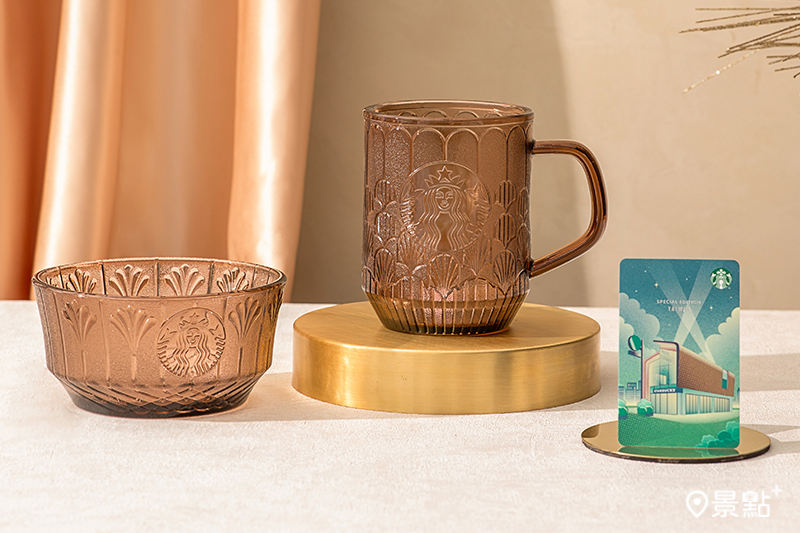 「琥珀花瓣女神玻璃碗」、「琥珀藝術鱗片玻璃杯」與「桃園春日隨行卡」。