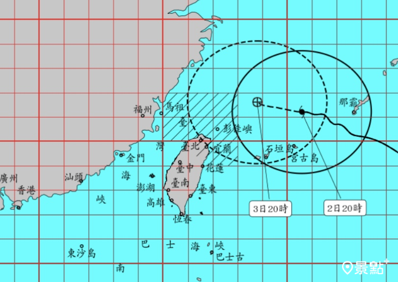 氣象局晚間8點30分持續發布陸上颱風警報。（圖 / 中央氣象局，以下同）