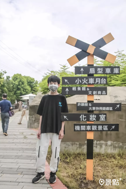 戶羽機關車園區設有鐵道布景。（圖／aday0530）