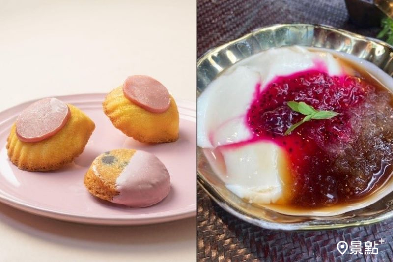 法國手工甜點「粉紅草莓瑪德蓮」及永康人氣甜品山海豆花。（圖／foodpanda）