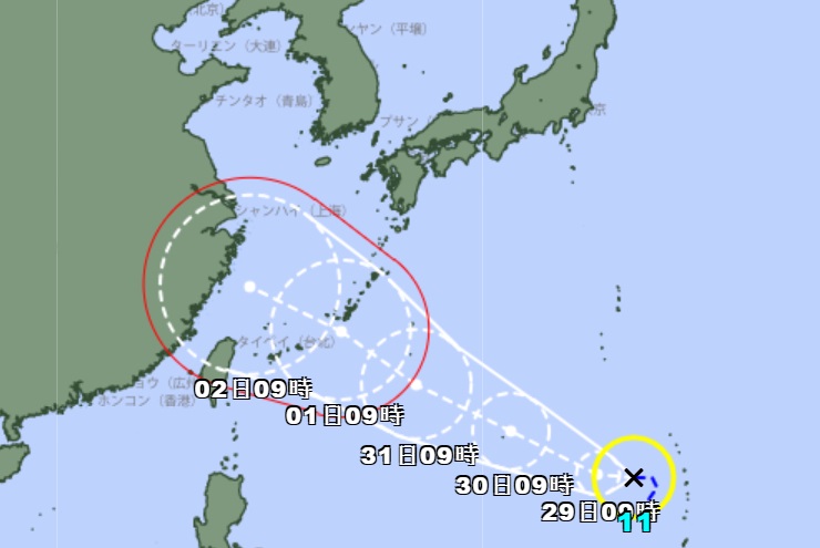 日本氣象廳預估的海葵颱風路徑。