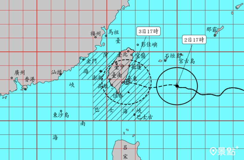 中央氣象局持續發出海葵海上、陸上颱風警報。（圖 / 中央氣象局）