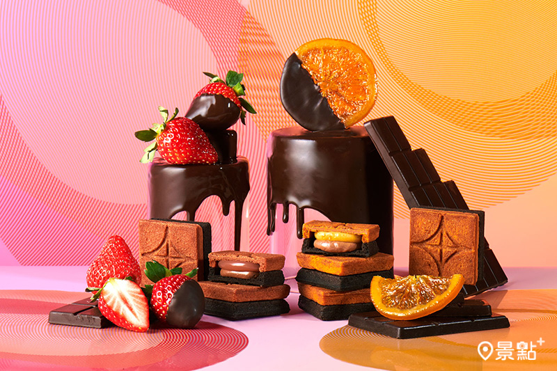 PRESS BUTTER SAND旗艦店推期間限定口味—草莓巧克力與柳橙巧克力焦糖奶油夾心餅乾。