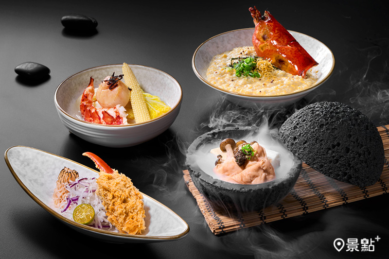 龍蝦身、螯、關節、膏，結合日式懷石菜序概念四食呈現。