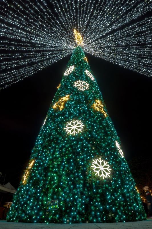 知本溫泉祭現場9米聖誕樹。（圖／台東縣交觀處，以下同）