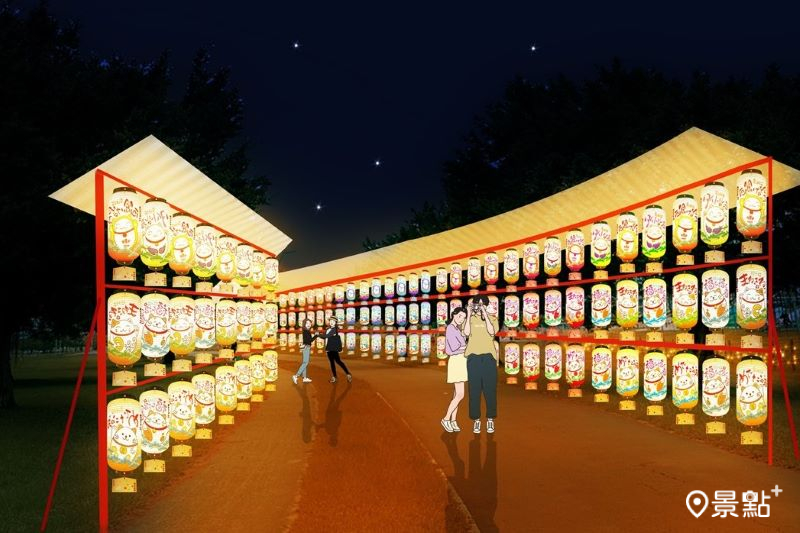 2024新北燈會近1000顆日式手繪燈籠牆廊道示意圖。（圖／新北市政府）