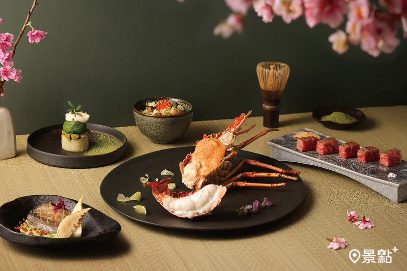 「阪前和牛鐵板燒」推出「春旬和牛饗宴」，精選日本抹茶結合和牛、龍蝦，打造多道特色料理。