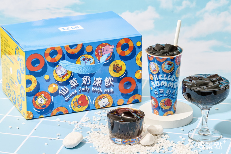 黑丸嫩仙草攜手BT21推出全新「仙草奶凍飲」禮盒，內含6入。