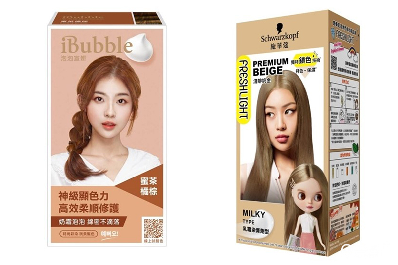 iBUBBLE 泡泡宣妍泡沫染髮劑  -蜜茶橘棕（屈臣氏獨家）、施華蔻FRESHLIGHT染髮霜 -淺啡奶金。