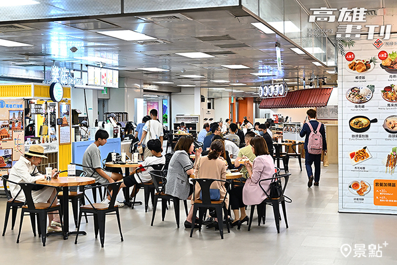 除了動漫畫、玩具店家，商場內還設有多家美食餐廳，顧客逛街後有個地方可休息、分享玩樂心得，一站式滿足需求。