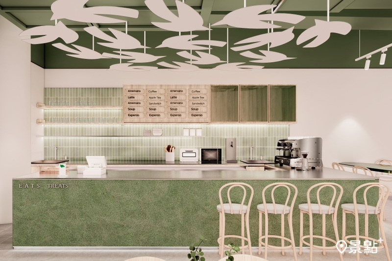 TOK大巨蛋店再次與隱室合作，以綠色復古吧檯烘托氣氛。