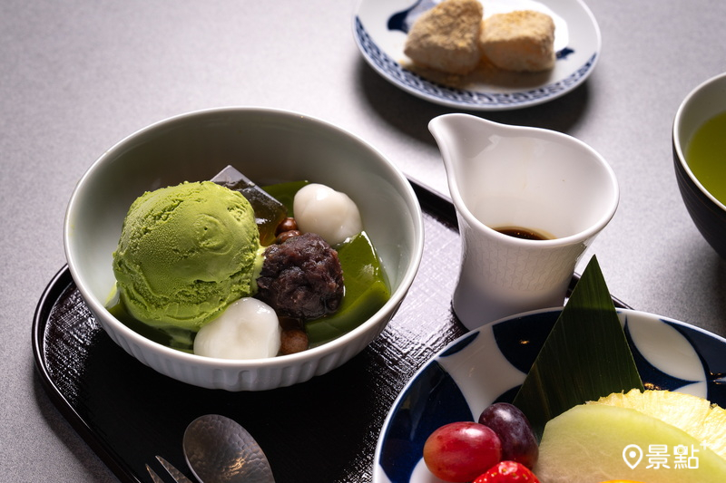 飯後甜點為「小倉紅豆抹茶冰淇淋聖代」。