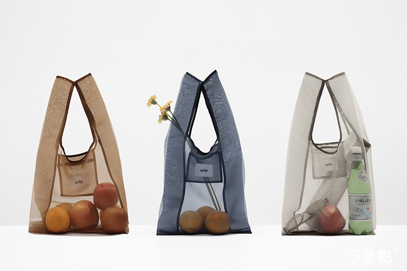 orlo透紗摺疊購物袋材質輕盈、體積小方便攜帶，為日常生活時尚配件！