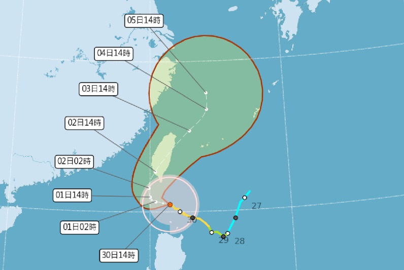 山陀兒颱風路徑圖。