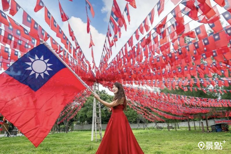 龍岡圓環旁公園20000面國旗海國慶應景搶拍。（圖／molly888666）