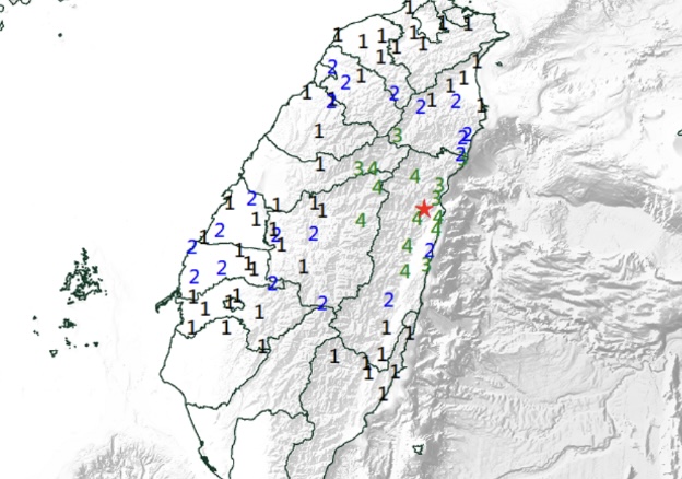 地牛翻身芮氏規模近5！震央花蓮秀林雲林以北有感