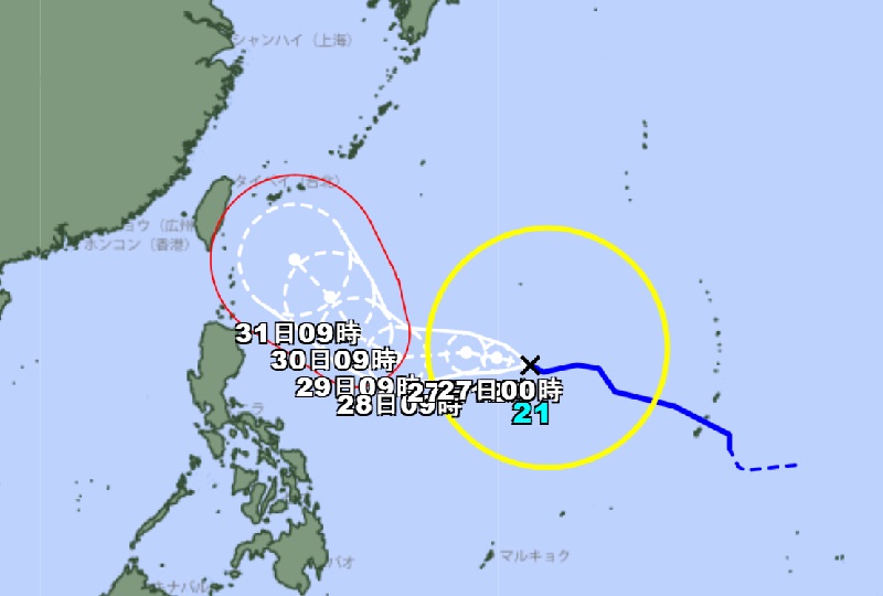 日本氣象廳預估康芮颱風路徑。