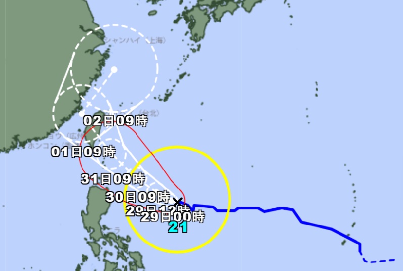 日本氣象廳的康芮颱風路徑預估圖。(圖／日本氣象署)