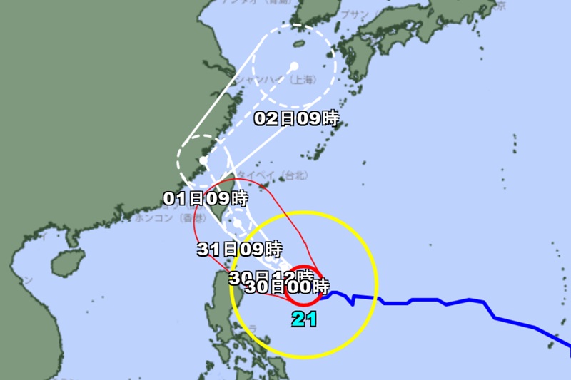 日本氣象廳康芮颱風預估路徑。