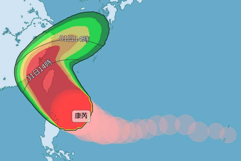 康芮颱風暴風可能到達時間與機率。(圖／中央氣象署，以下同 )