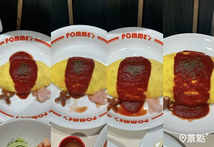 由左至右 蛋包飯由SS至最大尺寸示意。