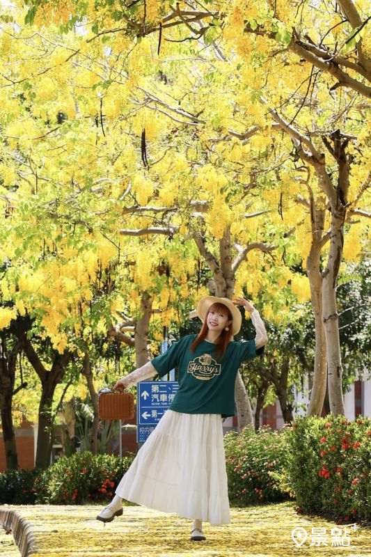 於2025年5月30日拍攝的亞洲大學阿勃勒花海。（圖／queena__0302）