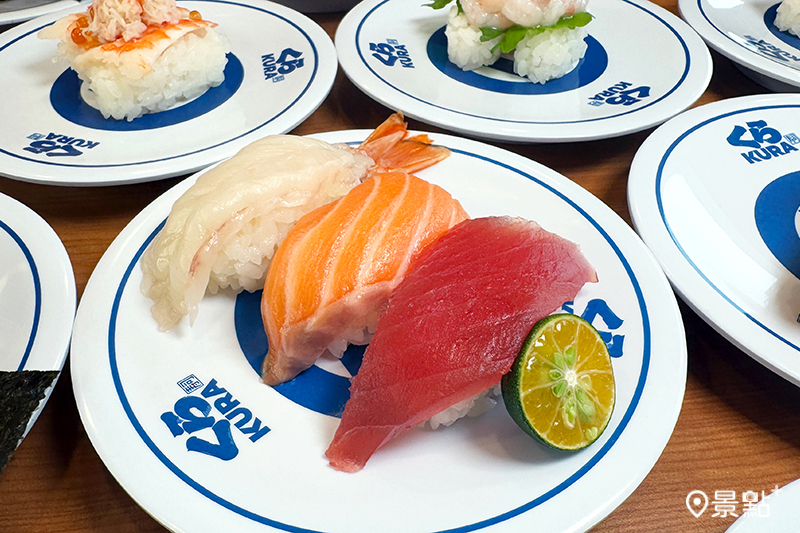 豪華三鮮(鮪魚-生鮭魚-大生鮮蝦) ，80 元 。