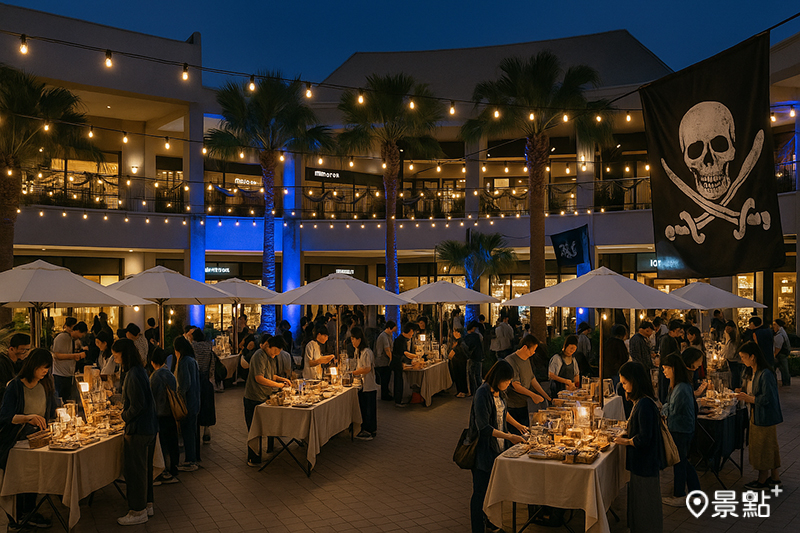林口店中央廣場自6月17日起變身為「黑潮海盜村」。