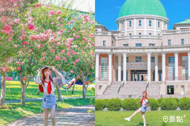 「花園大學」亞洲大學紫薇花海綻放,吸引人前往取景。(圖/queena__0302)
