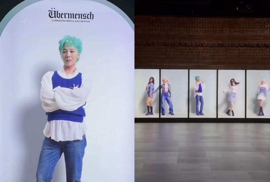 GD個人媒體藝術展開幕首日粉絲擠爆，部分粉絲也有所抱怨，圖為展覽入口可見到GD影像迎接粉絲。(圖 / 台北101，以下同)