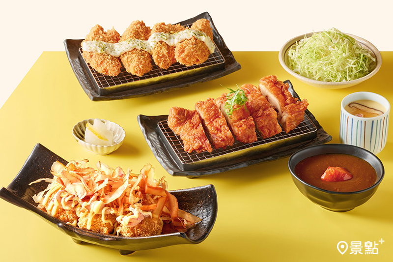 品田牧場塔塔香酥魚排、香酥雞排咖哩及黃金章魚燒豬排。