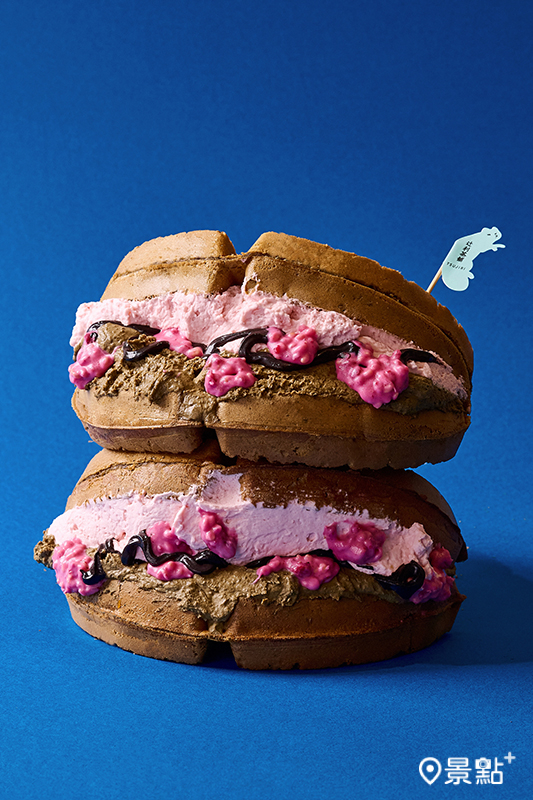明艷覆盆莓 × 辻利宇治焙茶華夫餅。