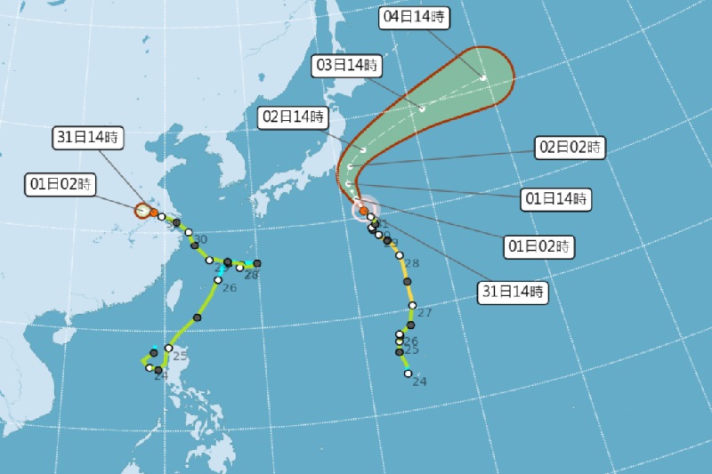 颱風竹節草已再度減弱回熱帶性低氣壓(TD11),西南氣流仍強勁,中央氣象署發布大規模劇烈豪雨特報。(圖/中央氣象署 )