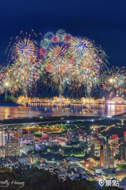 「2025 淡水漁人碼頭仲夏繽紛樂」煙火秀實景。（圖／molly888666）