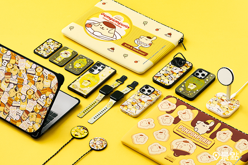 布丁狗聯名系列以鵝黃奶油色調搭配便利商店零食元素。