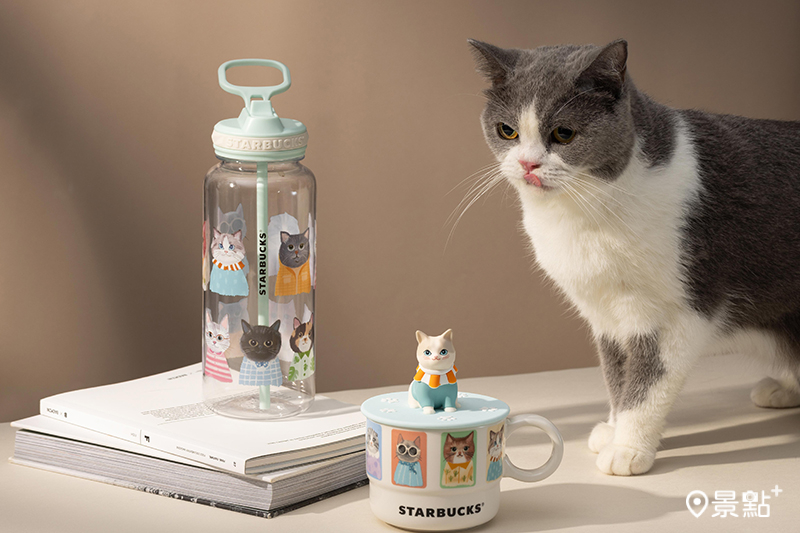 「貓咪造型杯蓋馬克杯」與「32OZ沐綠貓咪冷水壺」。