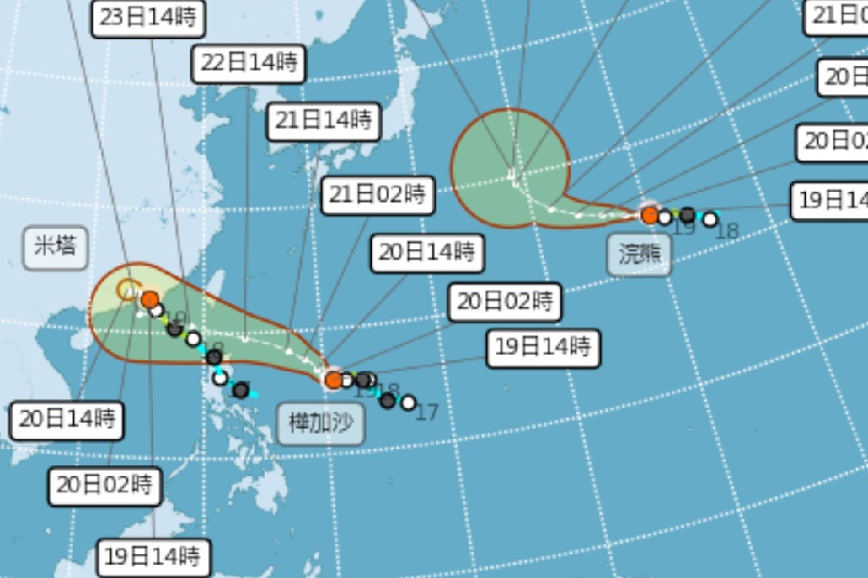 樺加沙浣熊都生成三颱共舞！極端高溫39.4度  樺加沙有機會成強颱最快週日發海警