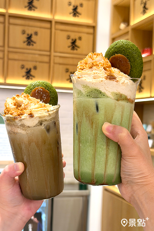 「冬戀太妃餅乾抹茶拿鐵」、「冬戀太妃餅乾焙茶拿鐵」。