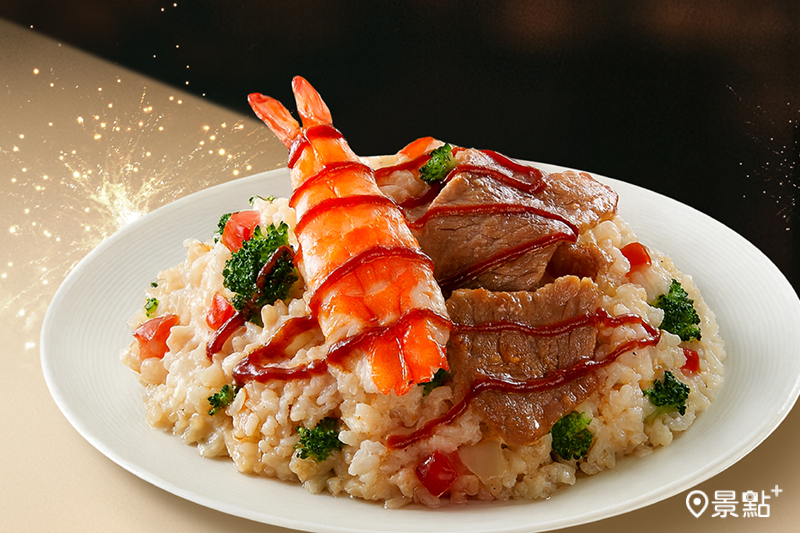 必勝客「嫩牛大蝦起司燉飯」。