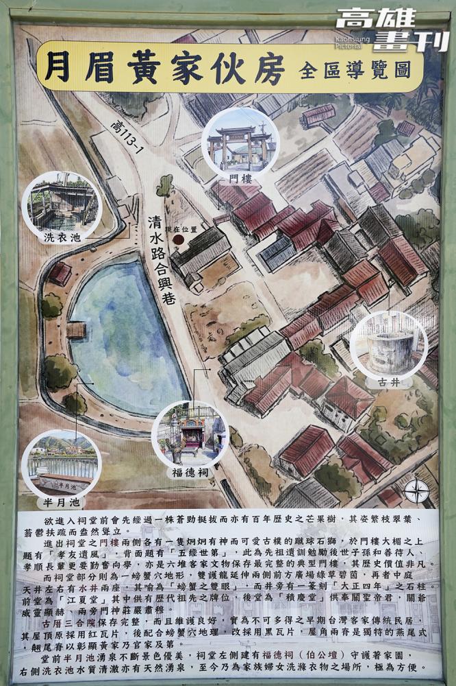 月眉黃家伙房全區導覧圖。(攝影/Cindy Lee)